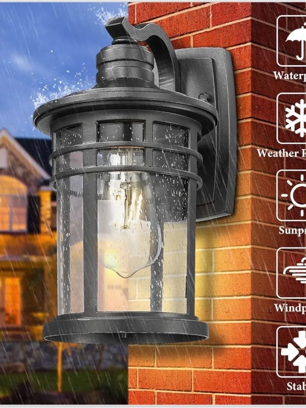 Darkaway Outdoor Porch Light - Waterproof Wall Mount Sconce (Black) - New in Box